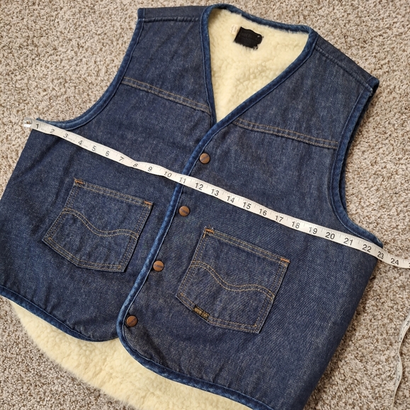 Vintage Sears Roebuck shearling lined denim sherpa snap button vest Large - Picture 3 of 10